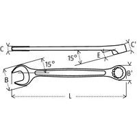 B / B' : tête ØC : fourche épaisseurC' : tête hauteurE : inclinaisonL : longueur