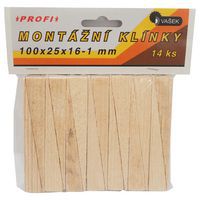 Klínky dřevěné, montážní, balení 14 ks, 100 x 25 x 16 – 1 mm