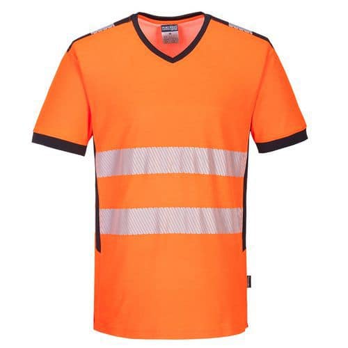 Tričko PW3 Hi-Vis s výstřihem do V, černá/oranžová