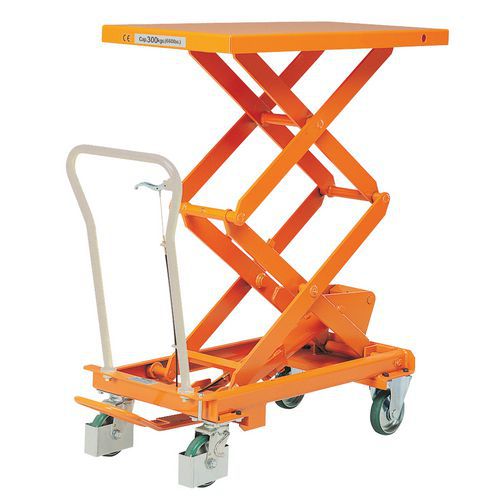 Mobilní hydraulický zvedací stůl Bishamon, do 300 kg, deska 101 x 52 cm