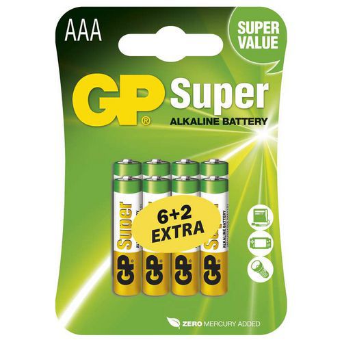 Alkalická baterie GP Super LR03 (AAA), blistr