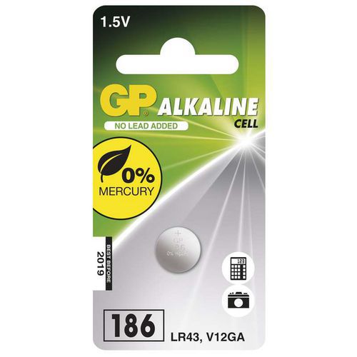 Alkalická knoflíková baterie GP LR43 (186F), blistr