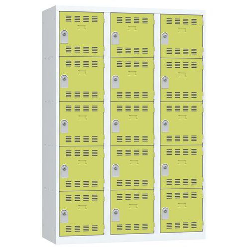 Svařované šatní skříně Vinco, 3 sloupce, 15 boxů, 400 mm, cylindrický zámek