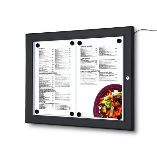 Osvětlené magnetické vitríny Menu Black, jednokřídlé