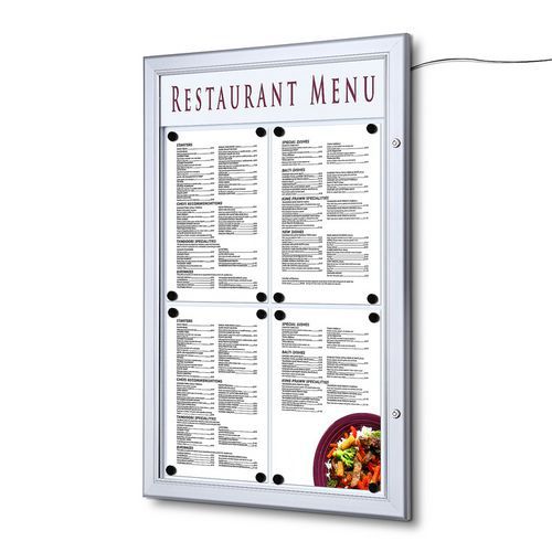 Osvětlené magnetické vitríny Menu, jednokřídlé