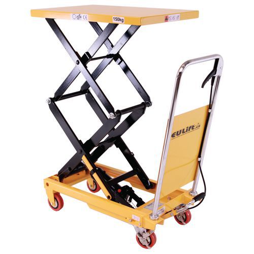 Mobilní hydraulický zvedací stůl, do 150 kg, deska 74 x 45 cm, dvojité nůžky