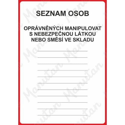 Informační tabulky - Seznam osob opravněných manipulovat