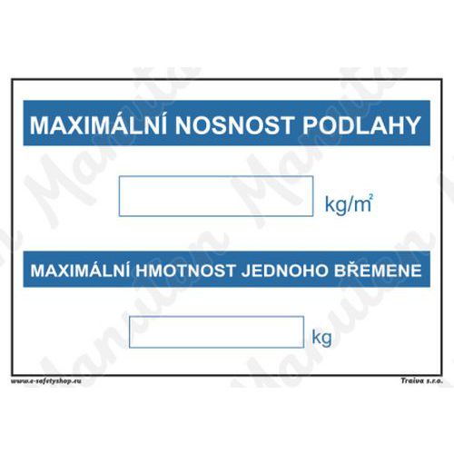 Informační tabulky - Maximální nosnost podlahy