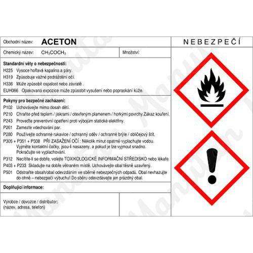 Výstražné GHS tabulky - Aceton štítek