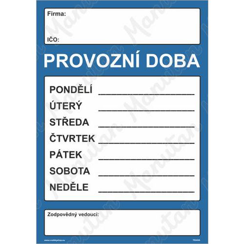 Informační tabulky - Provozní doba