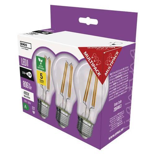 LED žárovka Filament A60, patice E27, 3,8 W, 3 ks