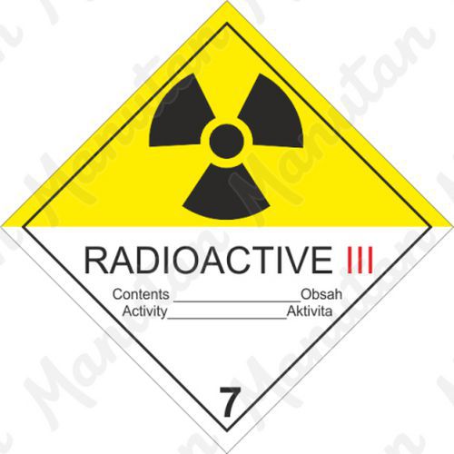 Radioaktivn ltka kat. III. . 7C, samolepka 100 x 100 x 0,1 mm