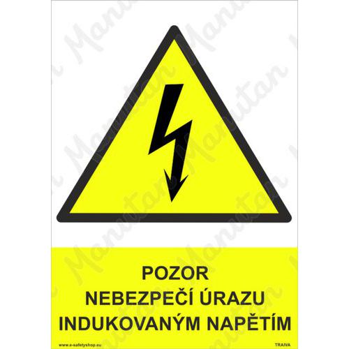 Pozor nebezpe razu indukovanm naptm, samolepka 210 x 297 x