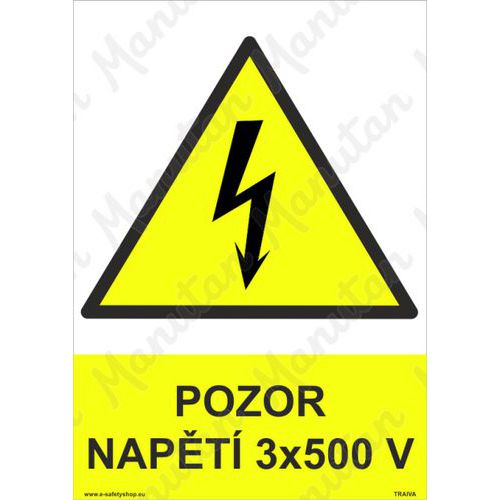 Pozor napt 3 x 500 V, plast 210 x 297 x 0,5 mm A4