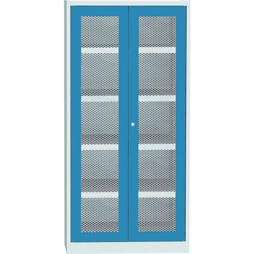  Skříň s drátěnými dveřmi na uskladnění chemikálií, 1950 x 950 x 500 mm, šedá/modrá