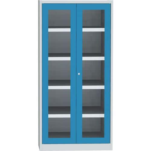  Skříň se skleněnými dveřmi na uskladnění chemikálií, 1950 x 950 x 500 mm, šedá/modrá