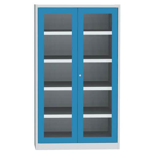  Skříň se skleněnými dveřmi na uskladnění chemikálií, 1950 x 1200 x 500 mm, šedá/modrá